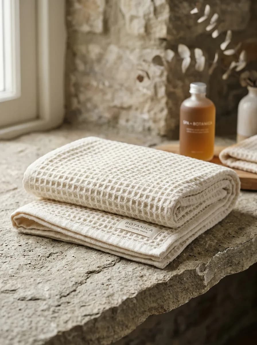 Waffle bath towel, photographed at the Al Imad workshop